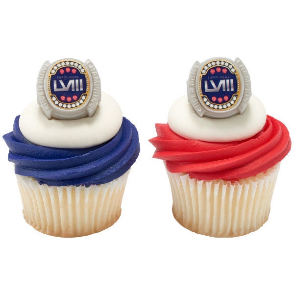 24 Superbowl Super Bowl LVIII Football Cupcake Rings Toppers Decorations