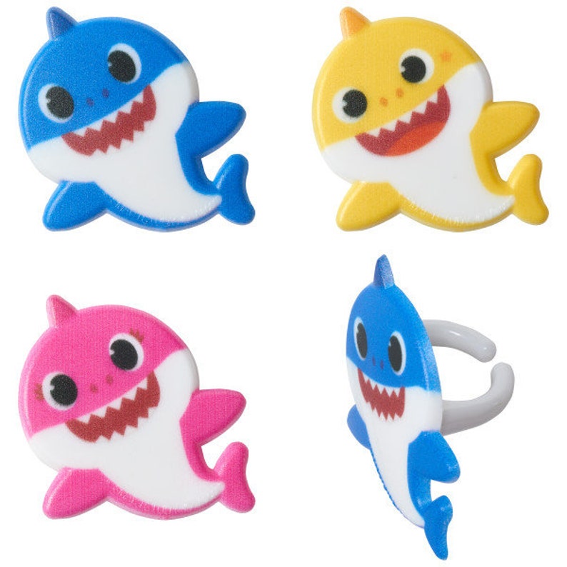 24 Baby Shark Cupcake Rings Toppers Party Supplies image 2