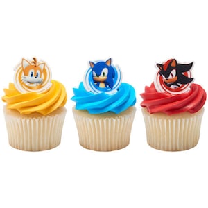 24 Sonic The Hedgehog Cupcake Rings Toppers Party Supplies