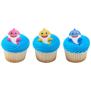 24 Baby Shark Cupcake Rings Toppers Party Supplies image 1