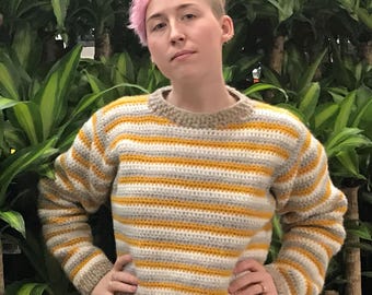 Cropped Striped Crochet Sweater Pattern PDF || Size Medium