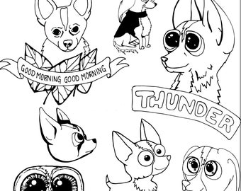 chihuahuas coloring page - adult coloring page
