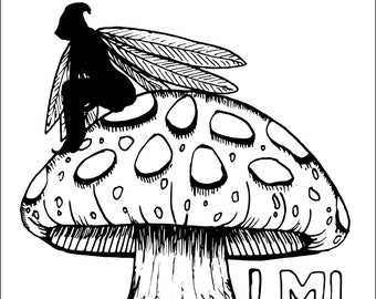 Fee auf einem Pilz sitzend || Erwachsenen Malseite