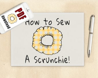Downloadable Scrunchie Sewing Pattern, sewing tutorial, blueprint, how to