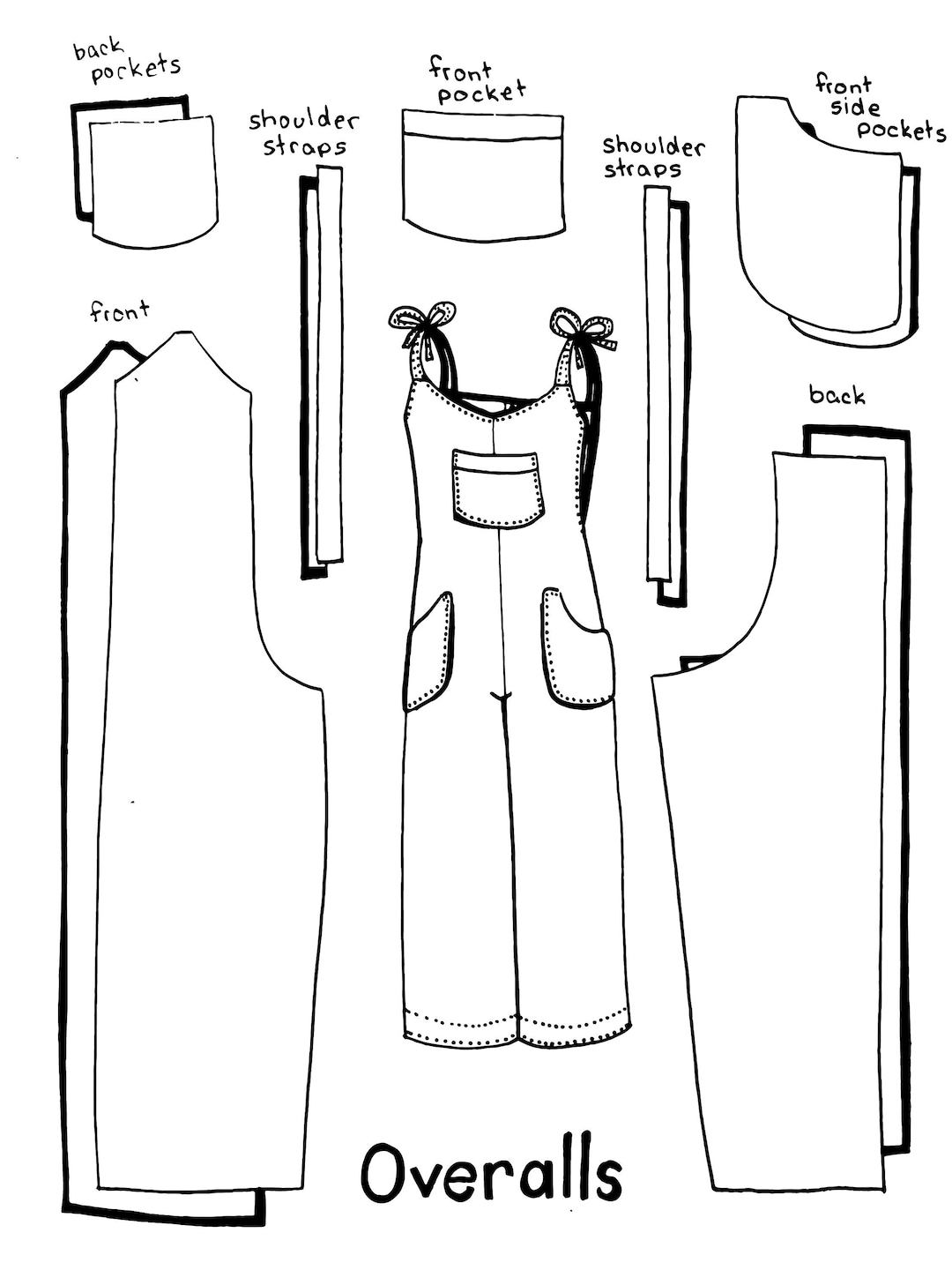 Overalls Flatlay Line Drawing - Adult Colouring Page Printable Art - Etsy
