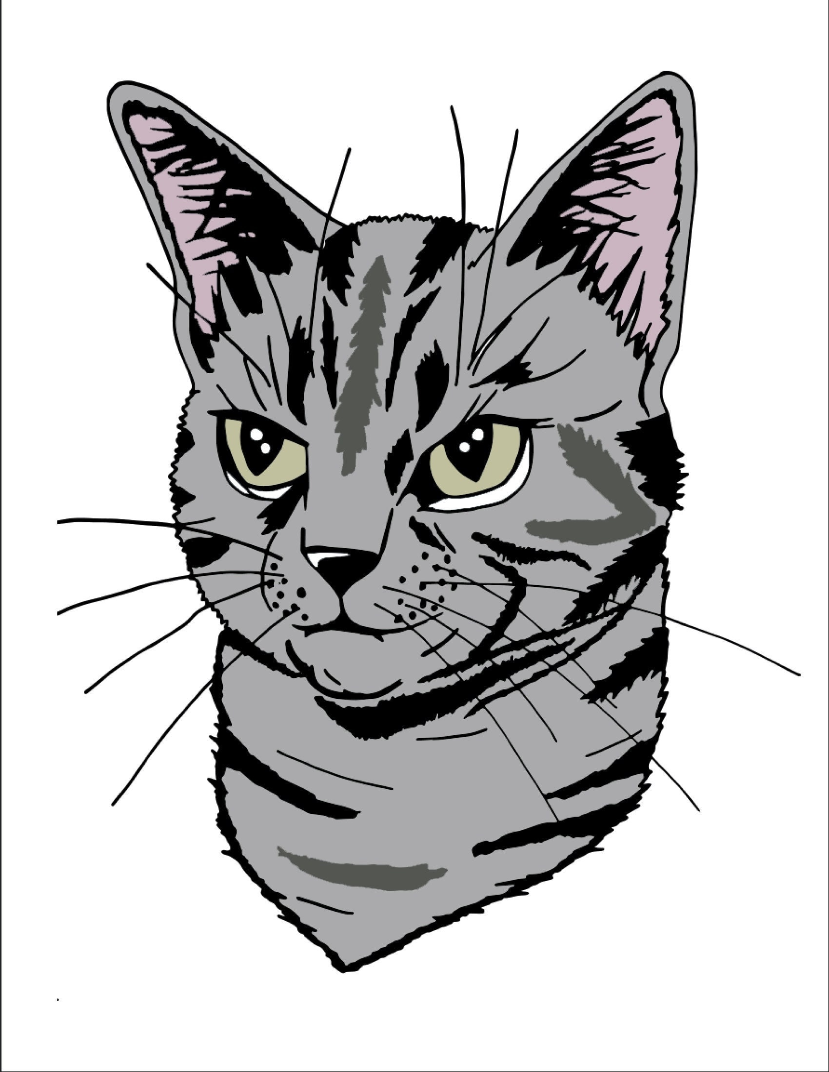 Tabby Cat Coloring Page Adult Coloring Page - Etsy