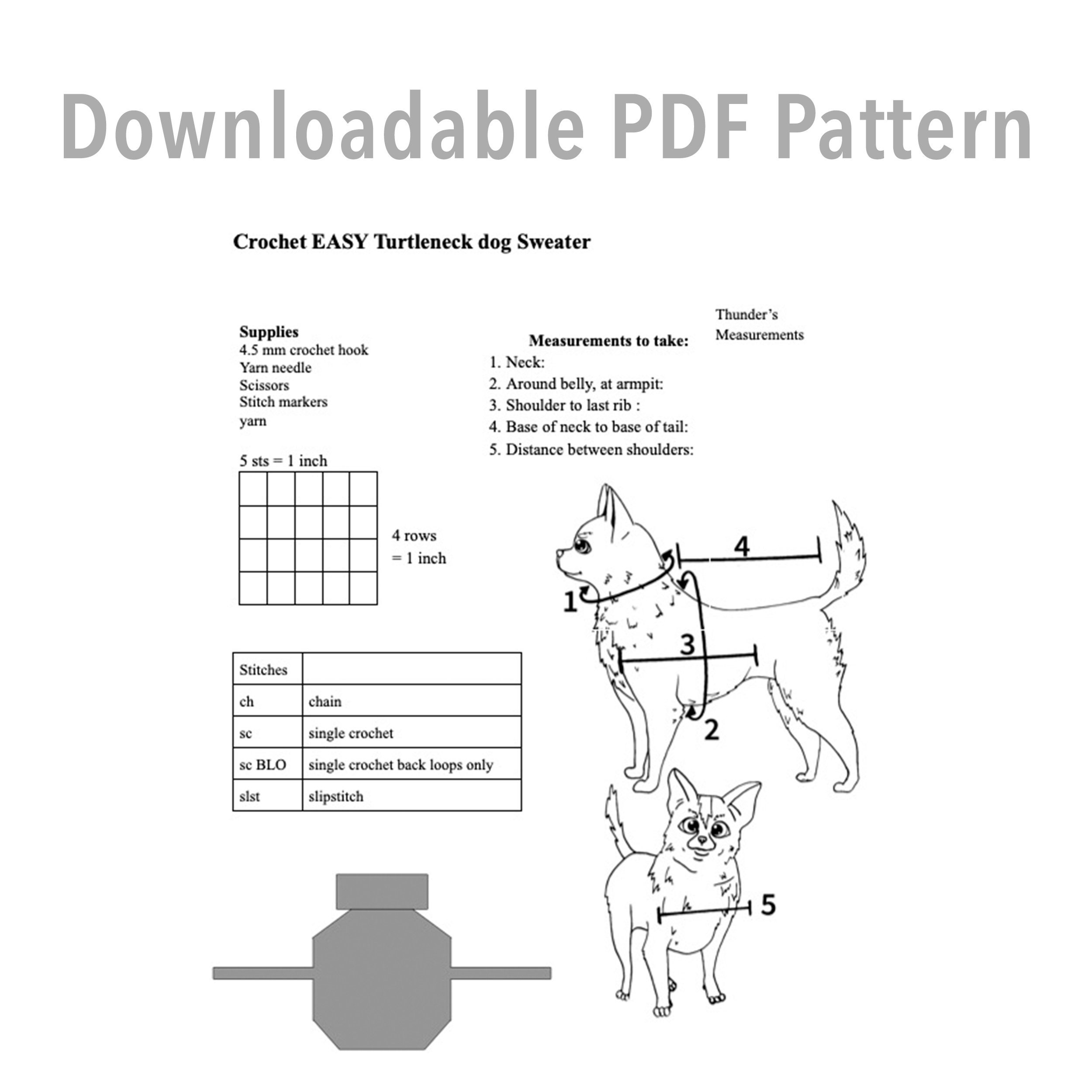 Easy Turtleneck Dog Sweater Crochet Pattern PDF Download, Printable