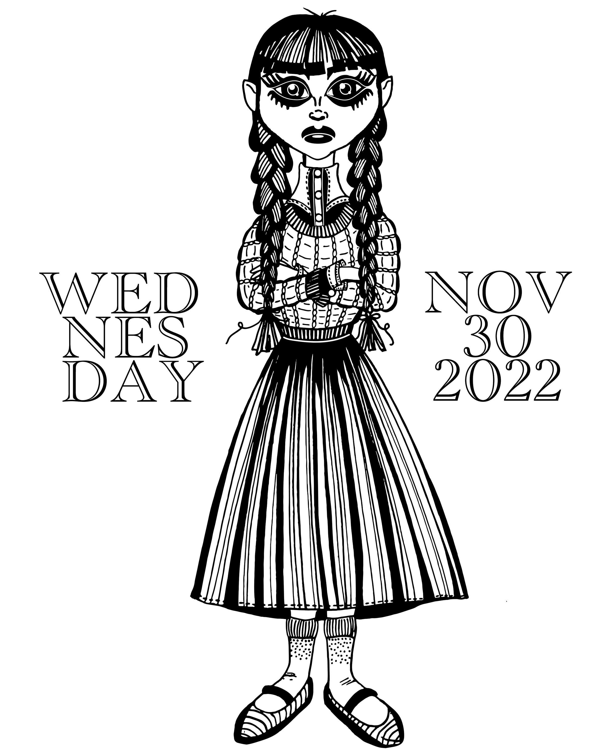 Coloriage Famille Addams Mercredi Coloriage du mercredi Addams. Coloriage adulte fille gothique - Etsy France