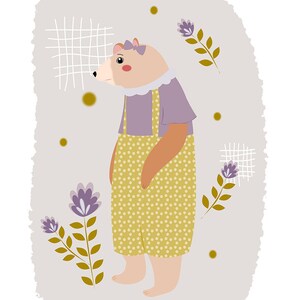 Illustration ours en salopette, format A4, papier satiné