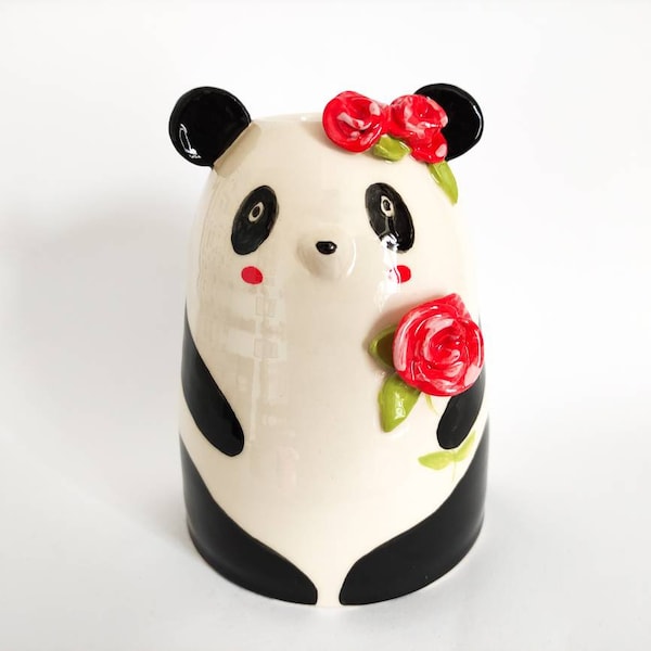 Vase panda au décor floral