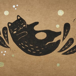 Linogravura de gato adormecido de edição limitada