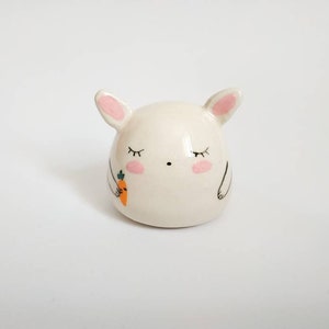 Miniature ceramic rabbit, turned and decorated by hand