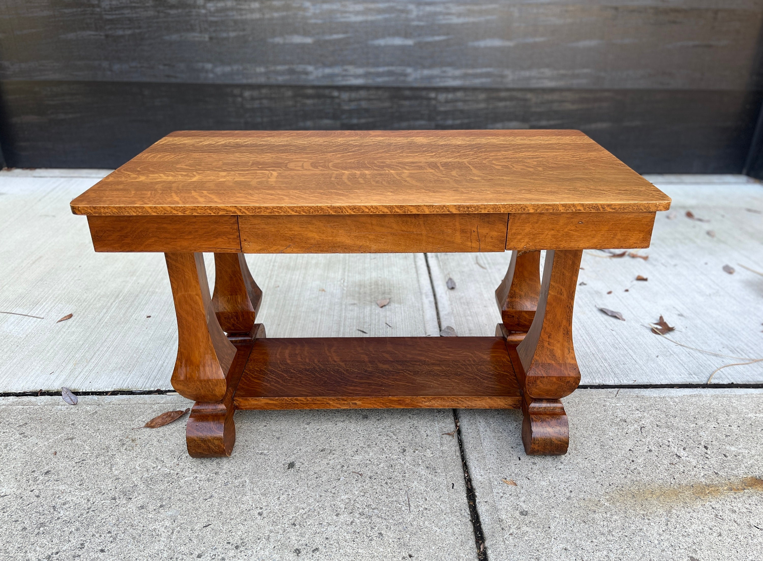19th Century Antique Tiger Wood Empire Library Console Desk Table