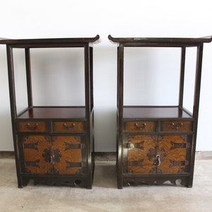 Early 20th Century Antique Korean Asian Chinoiserie Pagoda Side Cabinets - a Pair