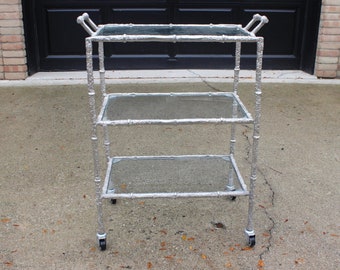 Vintage Maison Bagués Faux Bamboo Brushed Silver Bar Tea Cart