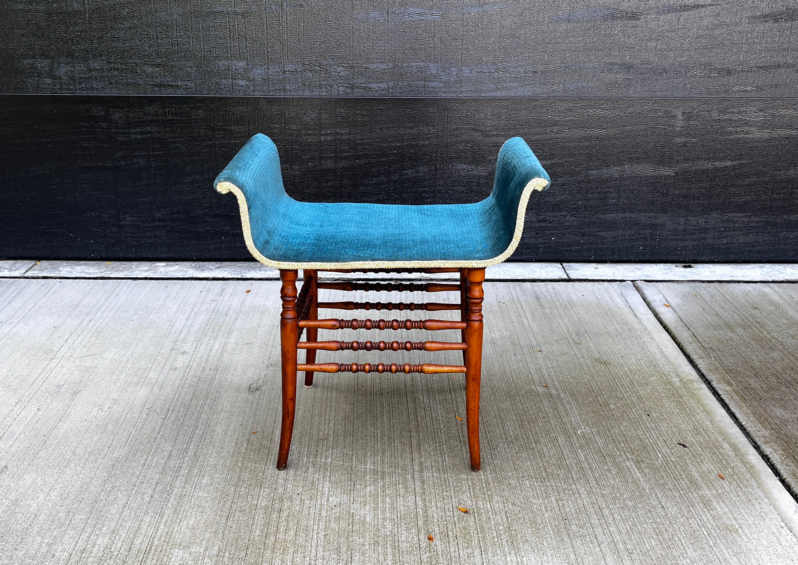 Antique Scroll Mahogany Bentwood Bobbin Velvet Bench Chair Etsy