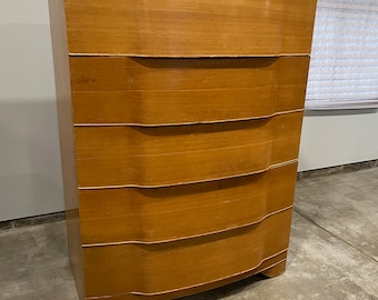 Mid-Century Modern Wave Sculptural Tall Highboy Dresser