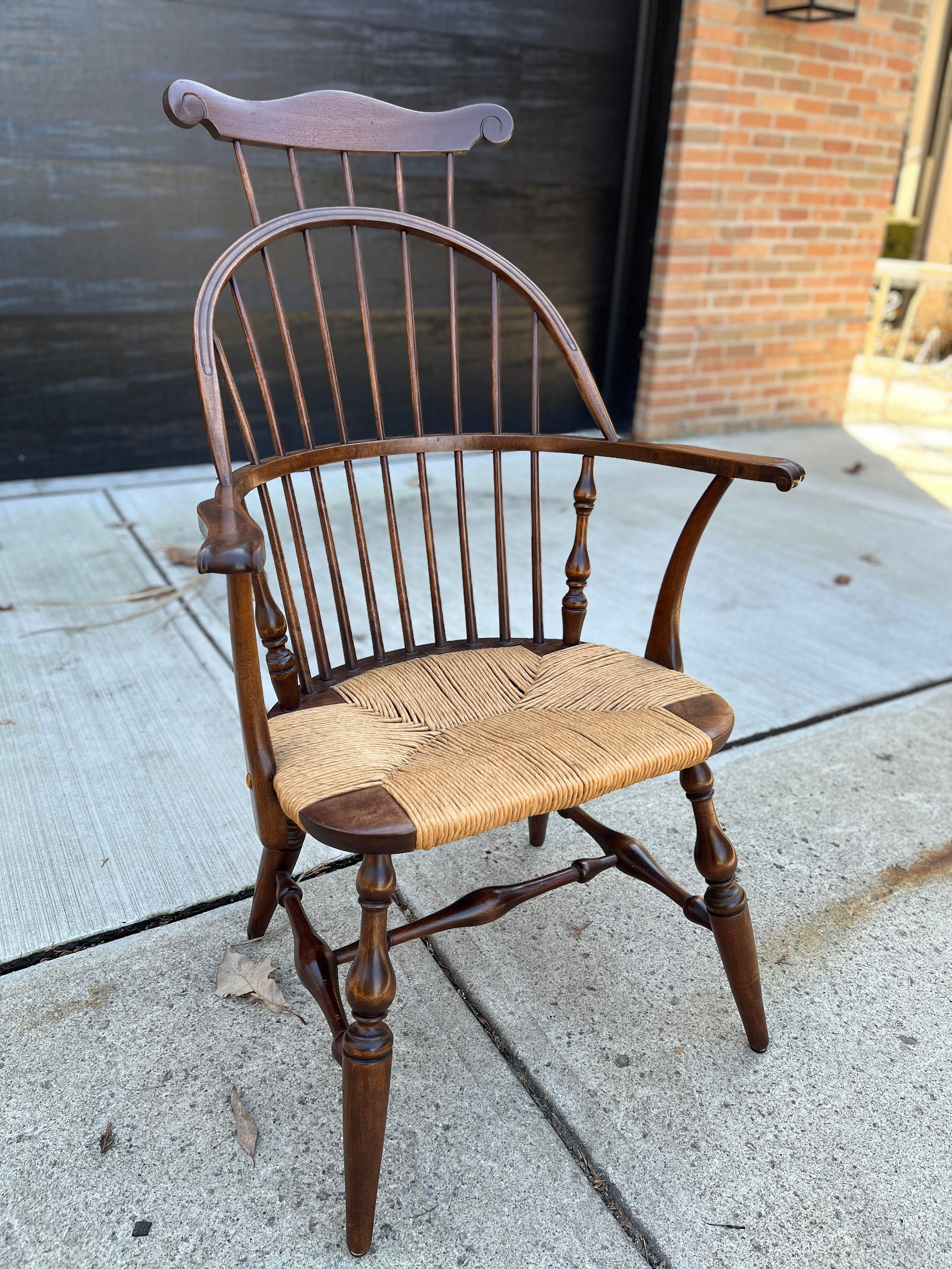 家具 Vintage Windsor chair Antique Windsor Arm Chair With Rush Seat - Etsy