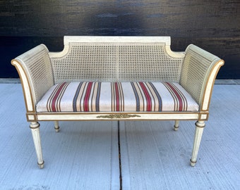 Antique French Louis XVI Cane Settee Loveseat Bench