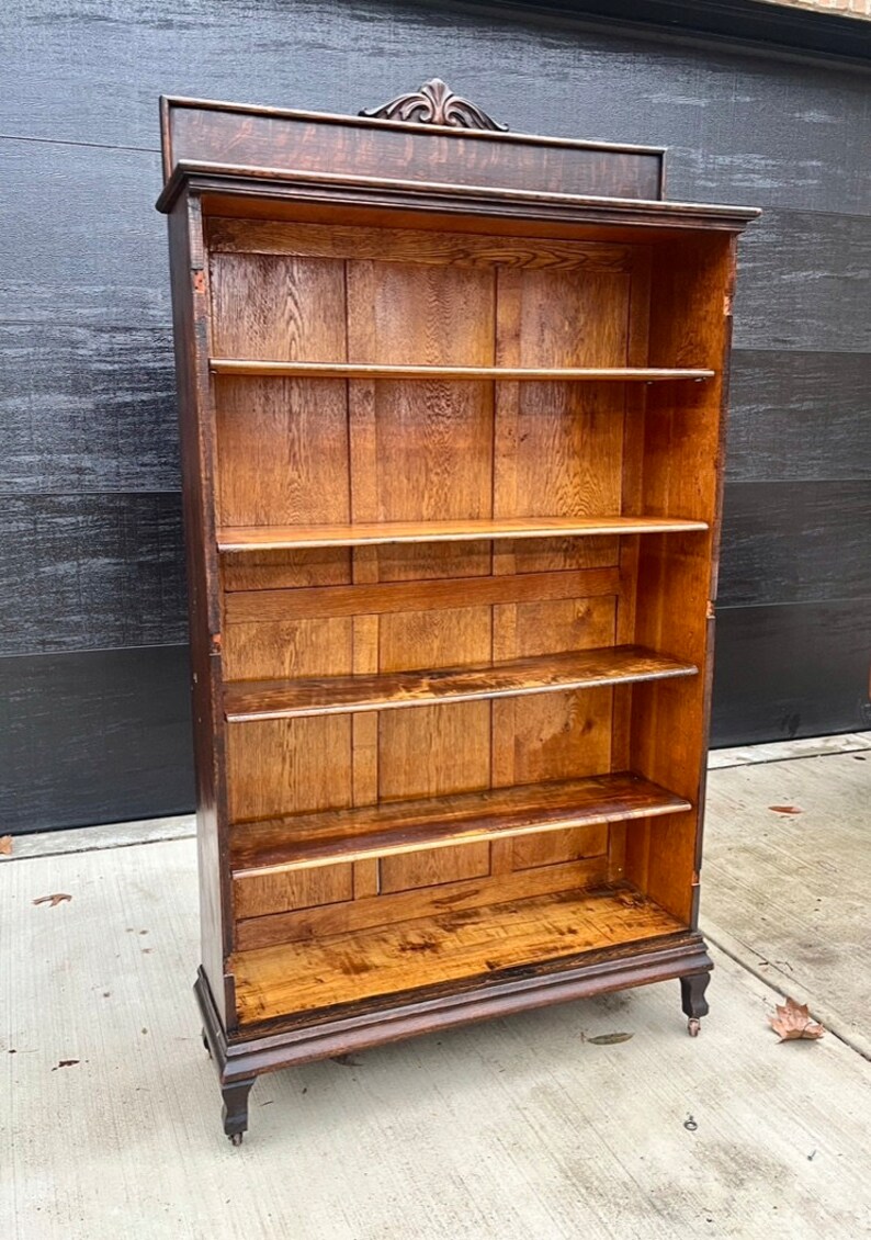 Rare Antique Tiger Wood Bookcase Shelf Etsy