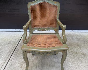 Antique French Cottage Farmhouse Hand Tied Cane Wood Chair