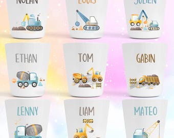 Gobelet  / gobelet à dent  enfant personnalisé – Verre incassable avec prénom – Idéal maternelle, crèche, école camion de chantier, grue