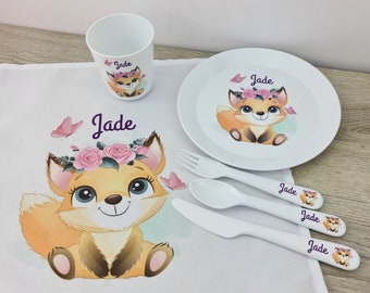 Gobelet, Assiette, Mug, Bol, Couverts, Serviette de table. Article Repas Enfant Personnalisé