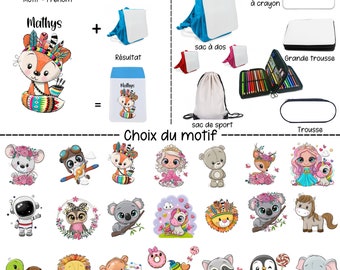 Sac à dos Maternelle, Sac de sport, Trousse, Boîte à crayons. Article Pour l'école Personnalisé