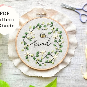 Bee Kind Embroidery, Bee Embroidery Pattern, Embroidery Kit Bee, Beginner Embroidery Design Bee, Bee Kind Embroidery PDF, Bee DIY Embroidery