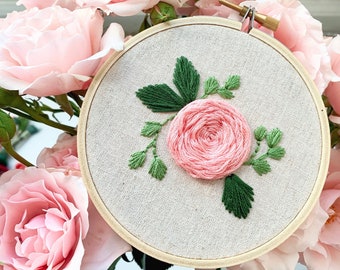 Rose Beginner Embroidery Kit, DIY Embroidery Starter Kit, Beginner Embroidery Pattern, Beginner Rose Embroidery, Learn Floral Embroidery Kit