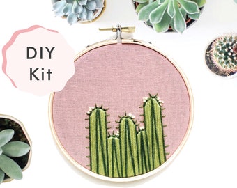 Cactus Embroidery Kit, Boho Embroidery Designs, Flowering Cactus Embroidery, Desert Embroidery Pattern, Beginner Embroidery Design Trendy