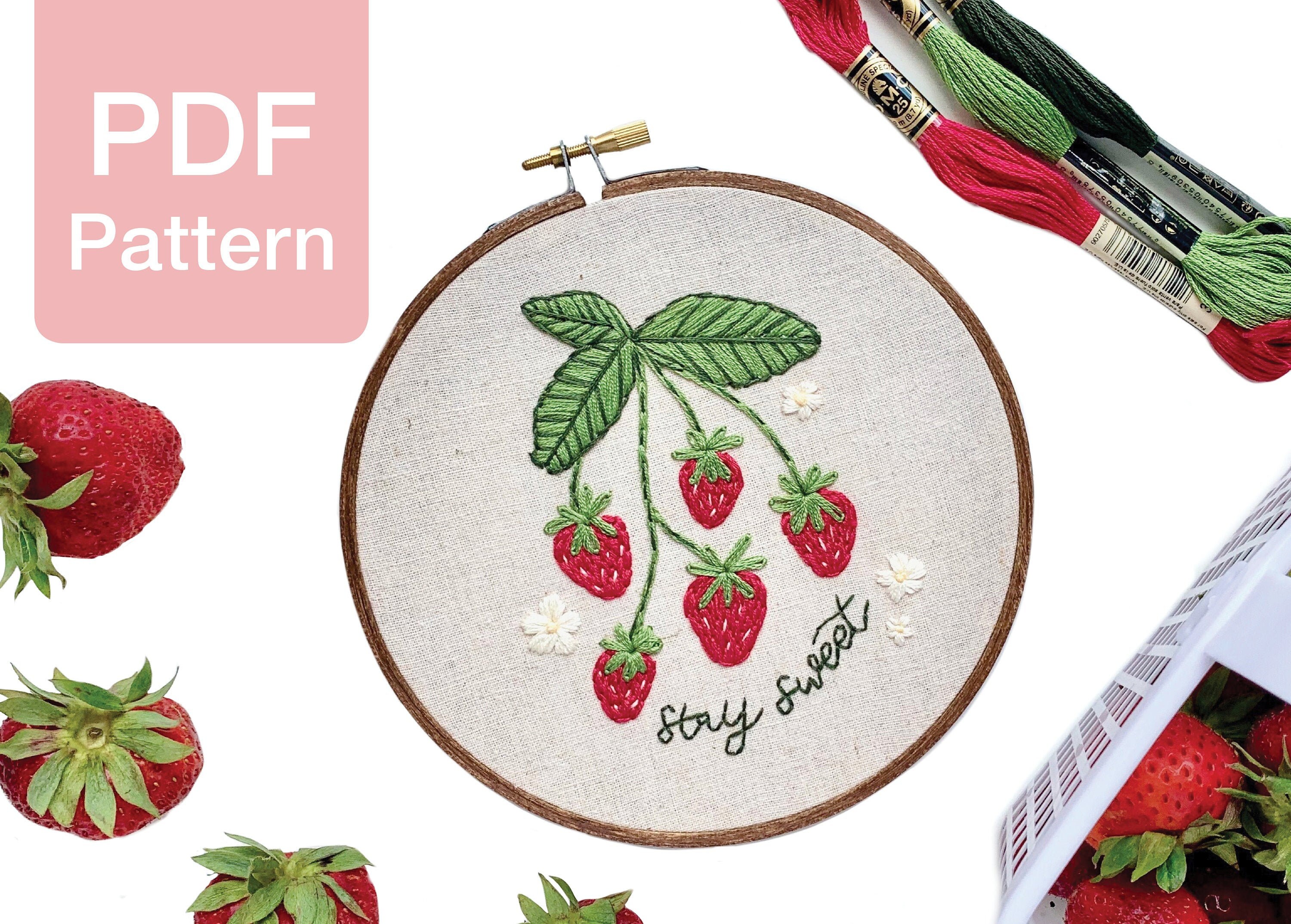 Strawberry Embroidery Pattern Strawberry Embroidery Design Etsy