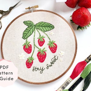 Strawberry Embroidery Pattern, Strawberry Embroidery Design, Strawberry Embroidery PDF, Beginner Strawberry Embroidery, Embroidery Sampler