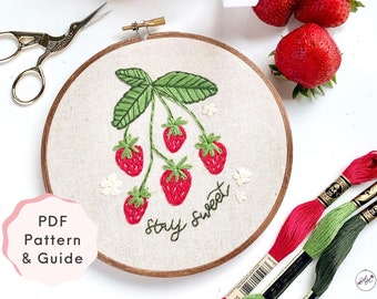 Strawberry Embroidery Pattern, Strawberry Embroidery Design, Strawberry Embroidery PDF, Beginner Strawberry Embroidery, Embroidery Sampler