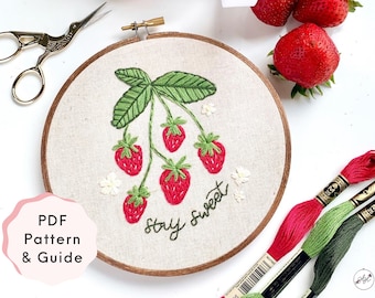 Strawberry Embroidery Pattern, Strawberry Embroidery Design, Strawberry Embroidery PDF, Beginner Strawberry Embroidery, Embroidery Sampler