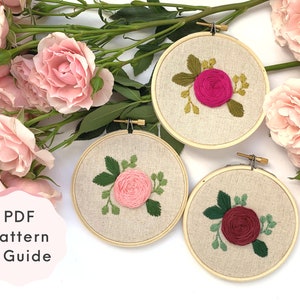 Rose Embroidery Pattern, Rose Embroidery Design, Floral Embroidery PDF, Beginner Rose Embroidery Design, Easy Rose Embroidery Pattern