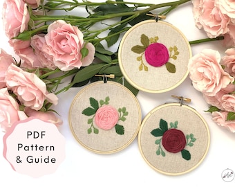 Rose Embroidery Pattern, Rose Embroidery Design, Floral Embroidery PDF, Beginner Rose Embroidery Design, Easy Rose Embroidery Pattern