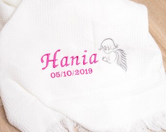 Personalised Baby Shawl, Personalised Christening Blanket , Baptism Blanket Name, Christening Gift, Naming Day, White Baby Blanket angel