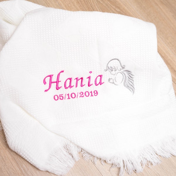 Personalised Baby Shawl, Personalised Christening Blanket , Baptism Blanket Name, Christening Gift, Naming Day, White Baby Blanket angel