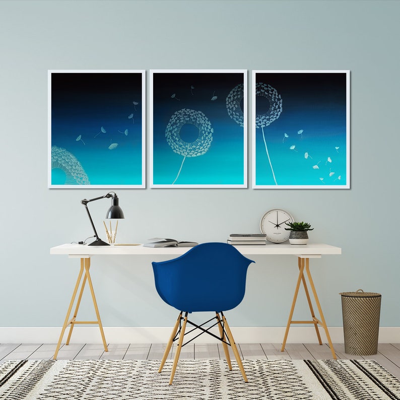 Dandelion Art Set 3 Piece Wall Art Set Boho Girl Art Etsy