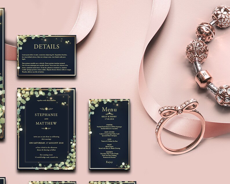 Elegant Navy Blue Wedding Invitation Suite