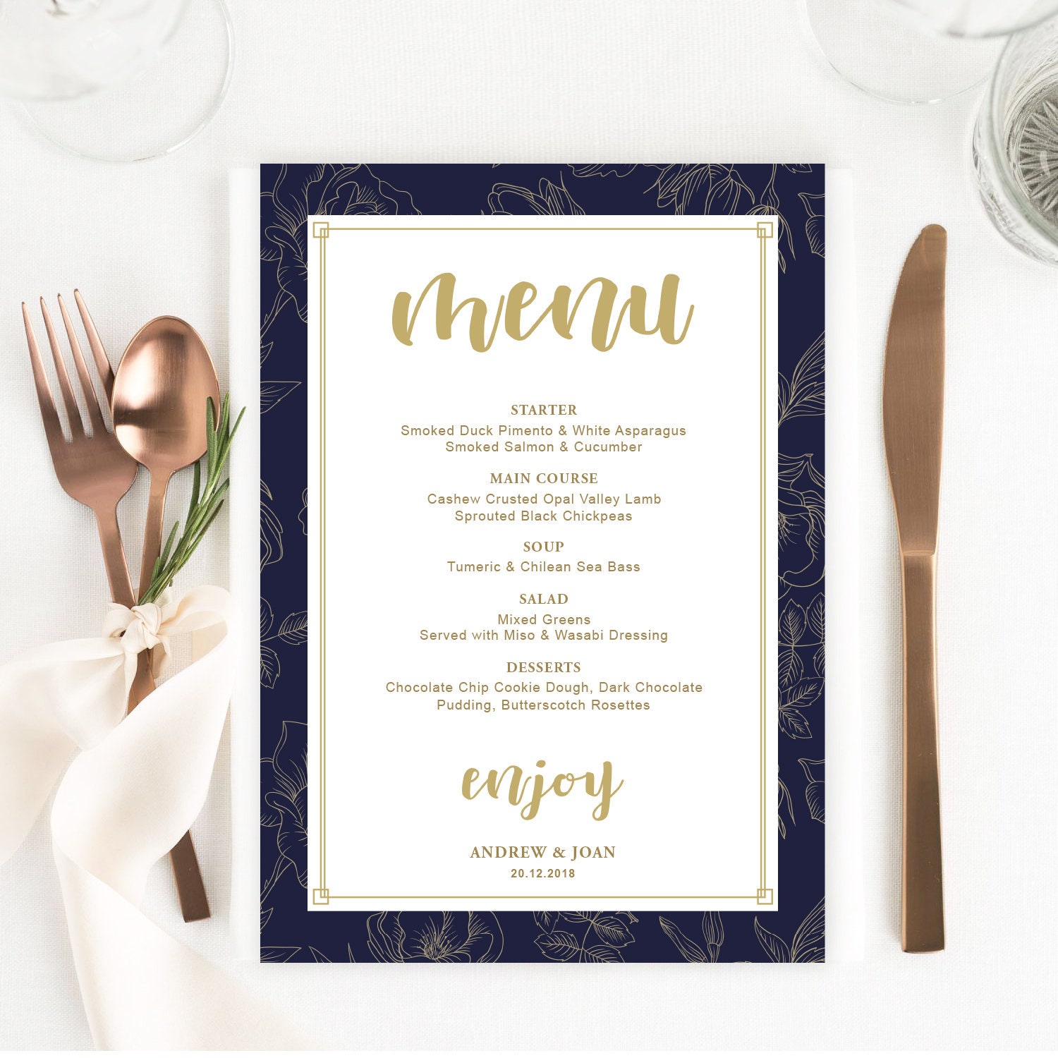 Wedding Menu Template Scalable A4 A5 Printable Menu Card Etsy