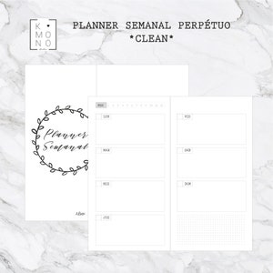 CLEAN A5 - Weekly agenda with horizontal columns for midori traveler&#39;s notebook, printable and in Spanish