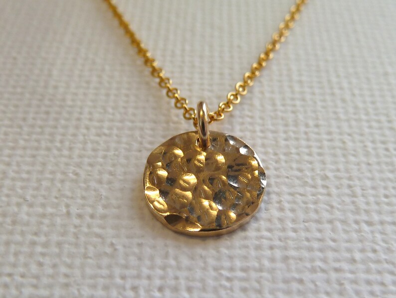 Delicate Hammered Gold Disc Necklace Etsy