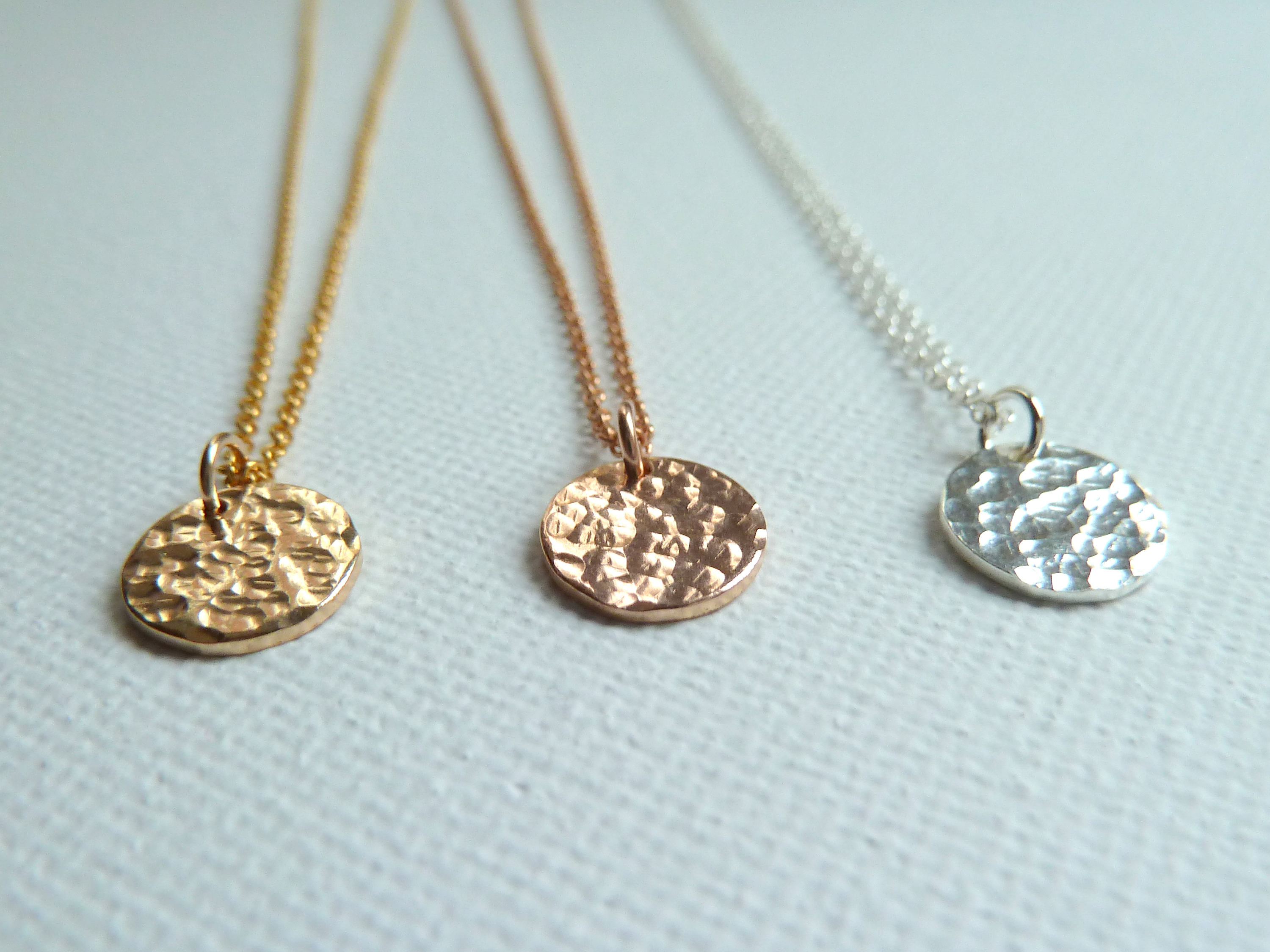 Delicate Hammered Gold Disc Necklace Etsy