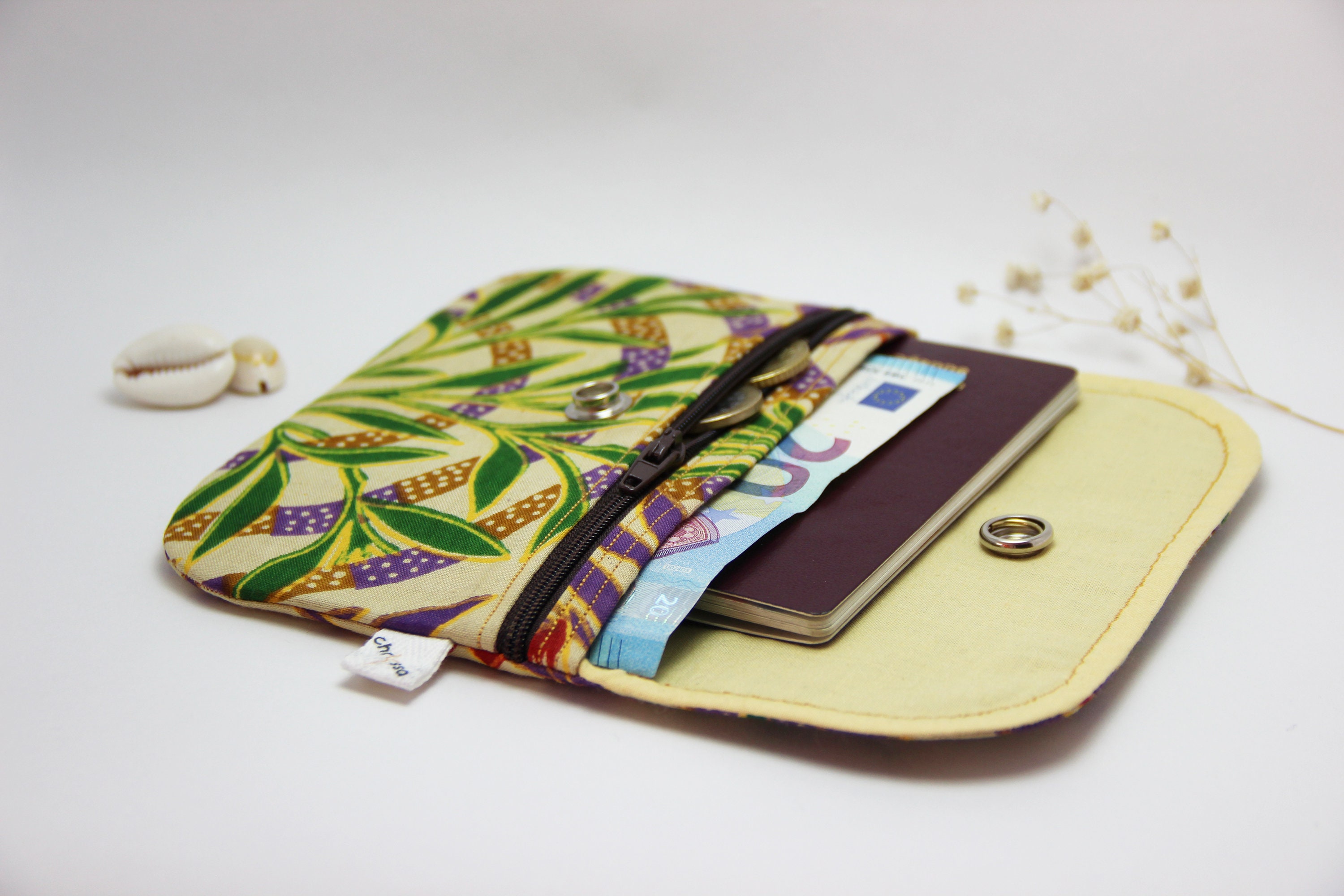 Cartera de tela de cera con solapa de presión y cremallera | Etsy