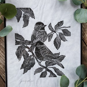 Chickadee Linoleum Block Print