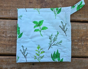 Herb Print Pot Holder, Herb Trivet, Handmade Herb Pot Holder