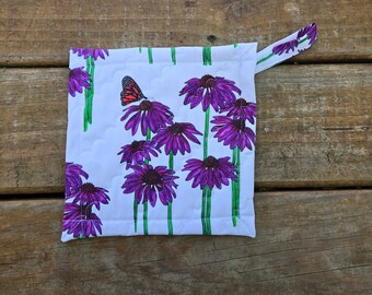 Coneflower Pot holder, Coneflower Trivet, Handmade Coneflower Pot holder, Echinacea Print Pot holder