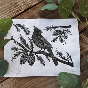 Cardinal Linoleum Block Print
